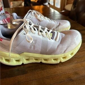 On Cloudgo Running White and Light Yellow tennis shoes size 10 women's